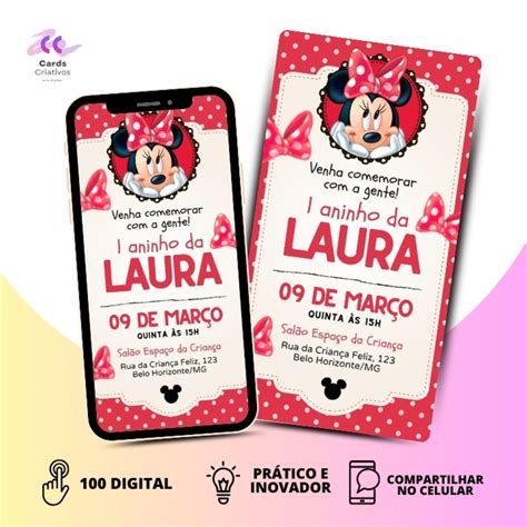 Convite Virtual Minnie Rosa Elo Produtos Especiais