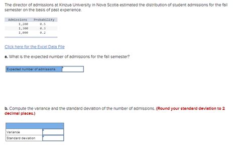 Solved The Director Of Admissions At Kinzua University In Chegg