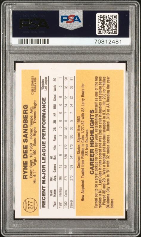 1983 Donruss Ryne Sandberg 277 PSA 9 MINT Fresh Grade W QR EBay