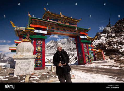 India, Arunachal Pradesh, Sela Pass, female tourist on high altitude ...