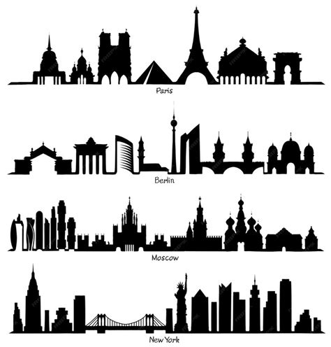 Premium Vector | Set of vector skyline silhouette