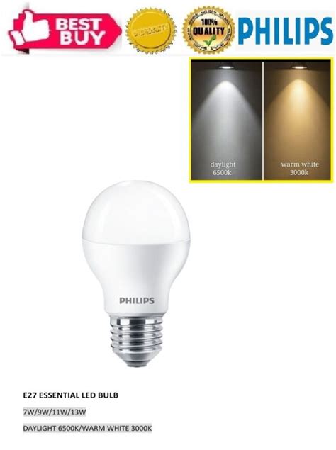 PHILIPS Essential LED Bulb 7W 9W 11W 13W 3000K Warm White 6500K