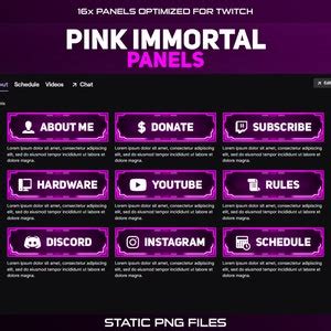 Pink Immortal Twitch Panels 16x Stream Panels Purple Badges Streamer