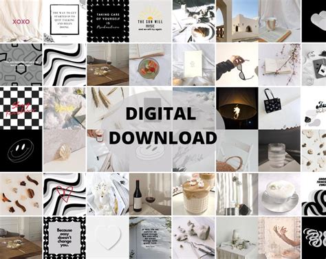 60 Black And White Wall Collage Kit Aesthetic Bnw Art Photo Etsy