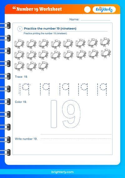 Number 19 writing, counting and identification printable - Worksheets ...