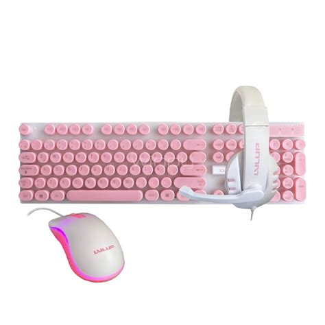 Kit Gamer Lvlup Teclado Mouse Aud Fonos Lu Whtpnk Esp Winpy Cl