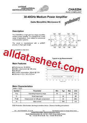 CHA5294 99F 00 Datasheet PDF United Monolithic Semiconductors