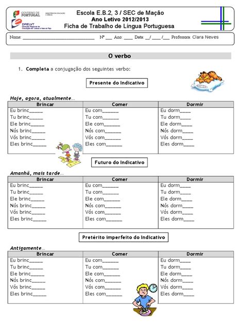 Verbos No Modo Indicativo Metodologia Da Língua Portuguesa