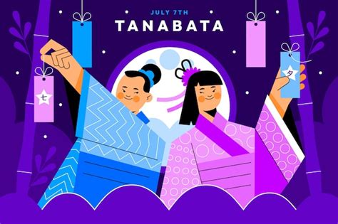 Free Vector Flat Tanabata Background With Couple Hanging Ornaments