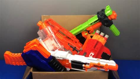 Big Box Of Toy Guns Nerf Blasters Toy Weapons For Kids Youtube