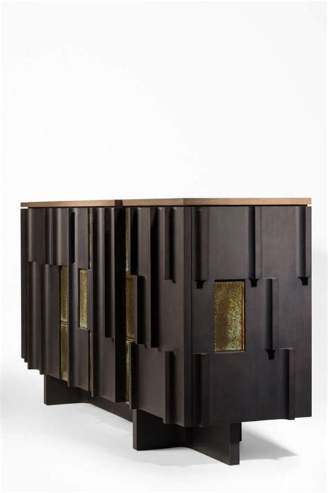 Wooden Sideboard With Gold Foiled Panels