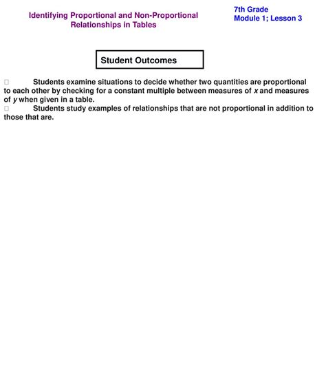 Identifying Proportional And Non Proportional Relationships In Tables