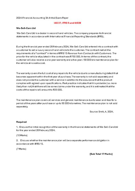 2024-COAFA3-Financial Accounting 3A-Initial Exam Paper Insights - Studocu