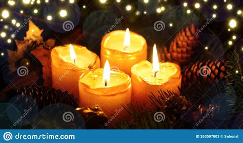 Four Advent Candles with Decorations Isolated on Lights Background. Stock Image - Image of ...