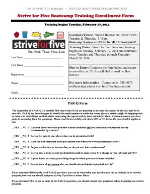 Fillable Online Strive For Five Bootcamp Training Enrollment Form Fax