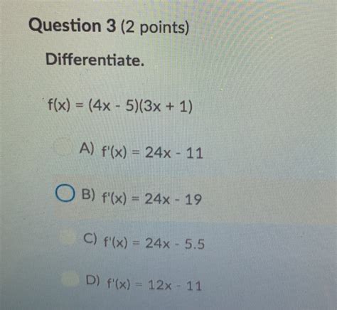 Solved Question 1 3 Points Saved Differentiate Fx 3x5