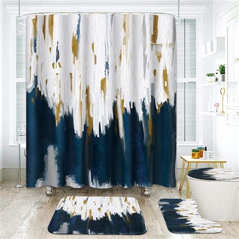 Amazon Arttown Blue Gold White Painting Bathroom Sets With Shower