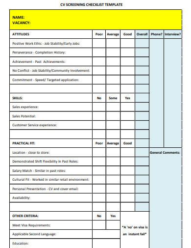 4 Resume Screening Checklist Templates In Doc Pdf Free And Premium Templates