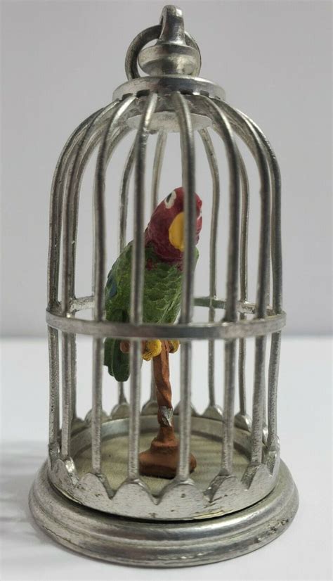 Rare Vintage Hantel Pewter Parrot In Cage Ideal For Collectors And