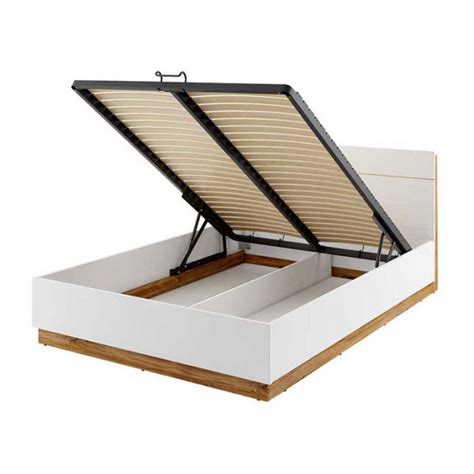 Lit Double 140x200 Avec Sommier Coffre Dentro Blanc Et Chêne