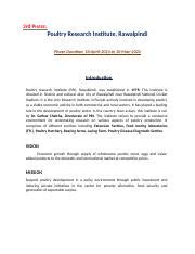 Exploring Poultry Research At Rawalpindi Institute Course Hero