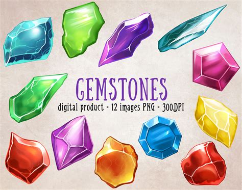 Gemstone Clipart Jewel Clipart Colorful Gems Scrapbooking Hand Drawn