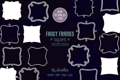 White Fancy Square Frames Hand Drawn Border Monogram By Digital Draw