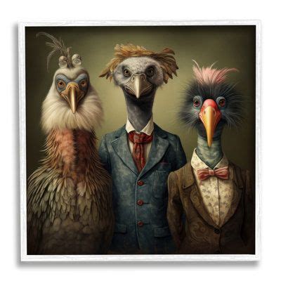 Stupell Industries Ba Framed Birds In Fancy Suits Framed On Wood