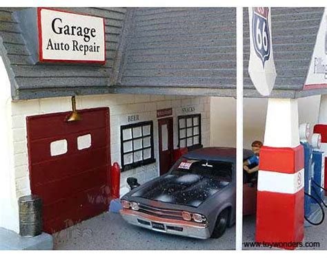 American Diorama Buildings Gas Station Diorama W Working Light 1 24