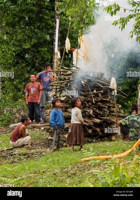 funeral pyre at funeral ceremony in rural Sikkim in India Stock Photo ...