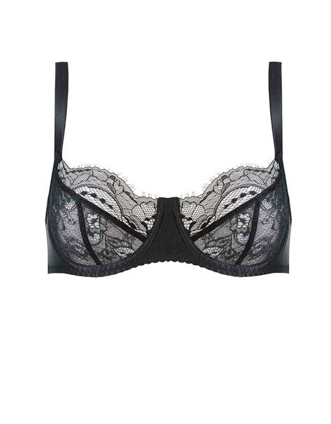 Fleur Of England Signature Black Lace And Silk Balcony Bra For Sale