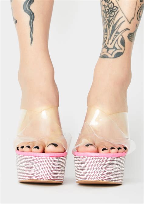 Pink Rhinestone Clear Pvc Wedge Heel Sandal Dolls Kill