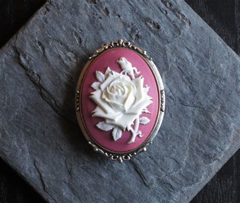 Pink Rose Cameo Brooch White Rose Cameo Brooch Silver Cameo - Etsy