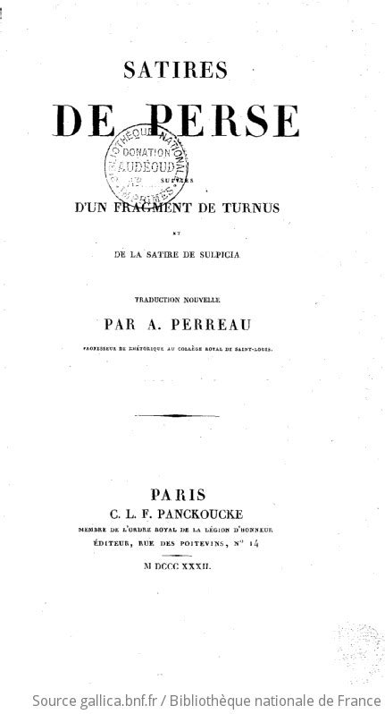 Satires De Perse Suivies D Un Fragment De Turnus Et De La Satire De