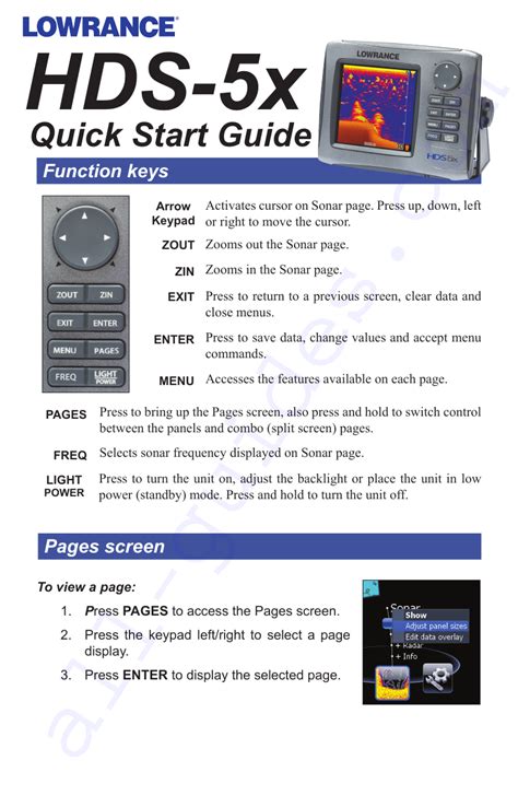 Lowrance HDS-5x Sonar Quick start manual PDF View/Download