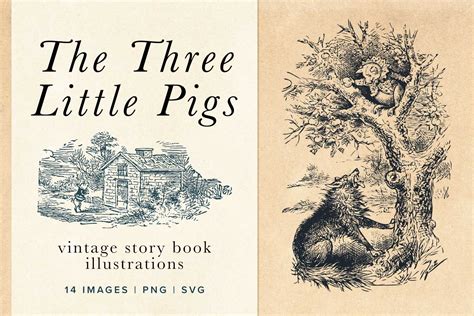 Three Little Pigs Vintage Illustrations - SteinMixedMedia