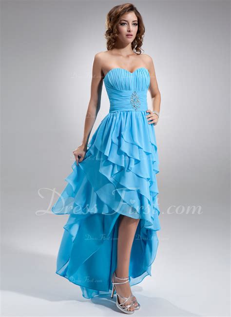 A Lineprincess Sweetheart Asymmetrical Chiffon Prom Dress With Beading Cascading Ruffles