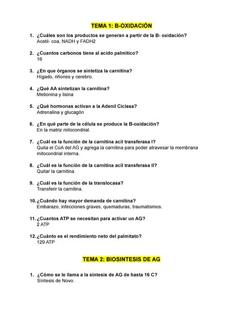 Parcial 2020 preguntas y respuestas TEMA 1 B OXIDACIÓN Cuáles son