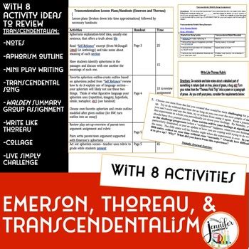 Emerson/Thoreau and Transcendentalism Study by Jennifer Hampton | TpT