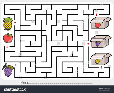 Maze Game Pick Fruits Box Worksheet Stock Vector (Royalty Free ...