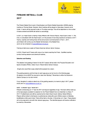 Fillable Online Firbank Vic Edu Netball Registration Form Firbank