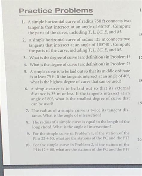 Solved Practice Problems 1. A simple horizontal curve of | Chegg.com