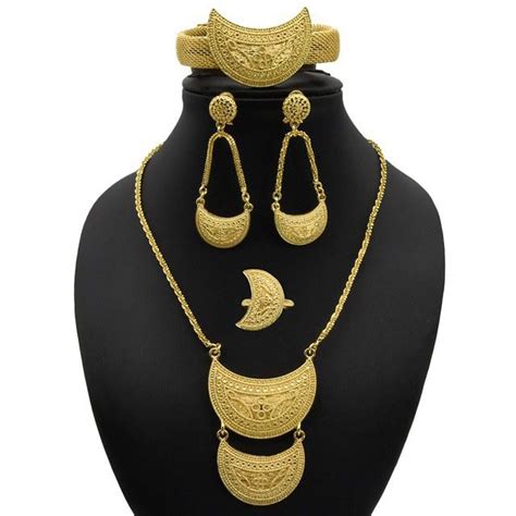 Indian Jewellery Luxury Necklace African Jewelry Set 24K Dubai Gold ...