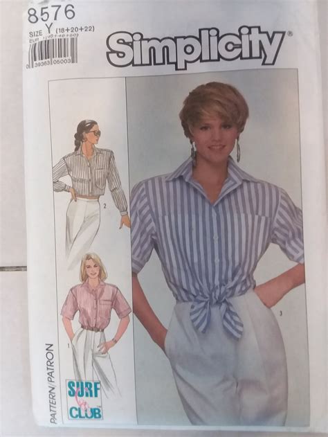 Simplicity Shirt Pattern 8576 Size 18 22 Bust Etsy