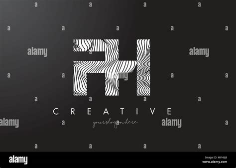 FH F H Letter Logo With Zebra Lines Texture Design Vector Illustration