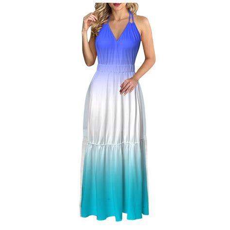 Gyujnb Dresses For Women 2024 Women Dresses Summer Sleeveless Maxi Dress Casual Tiered Flowy