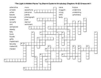 The Light In Hidden Places Vocabulary Chapters Crosswords