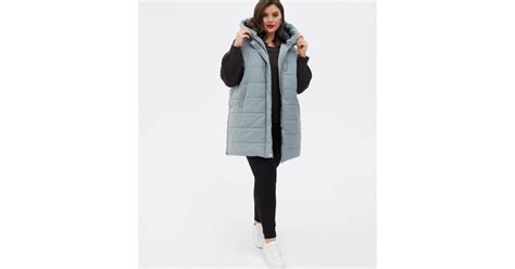 Blue Vanilla Curves Pale Blue Puffer Hooded Gilet New Look