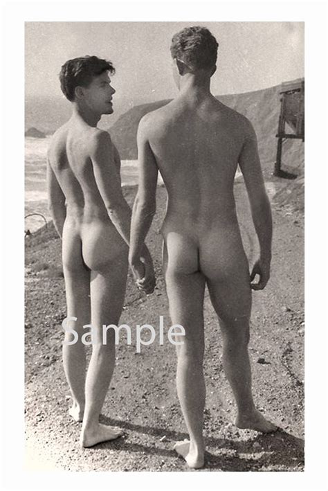 Vintage S Photo Reprint Nude Gay Men Walk Hand In Hand On Beach