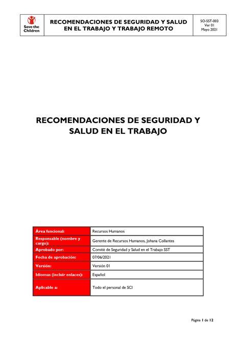 Recomendaciones De Sst Y Trabajo Remoto Y Cargo De Recepcion Recomendaciones De Seguridad Y